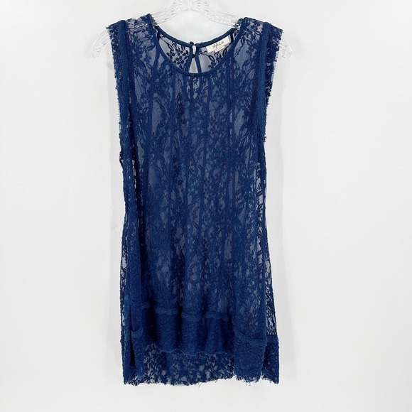 Style & Co Blue Round Neck Sleeveless Lace Blouse Women's Size Large - Picture 1 of 9